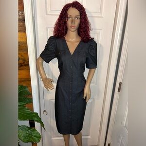 Calvin Klein Puff Sleeve Shirt Dress Office Sheath Dress